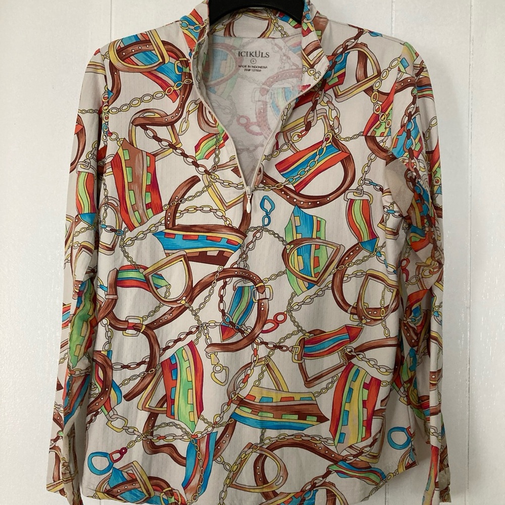 Iciklus Equestrian design ladies top size S. Multi color